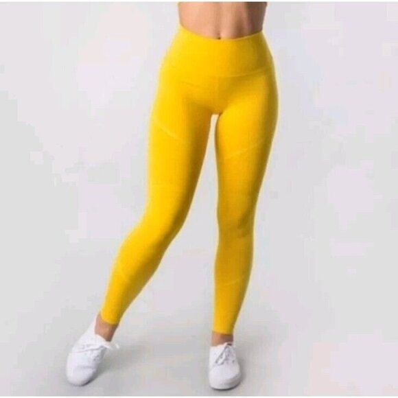 Alphalete OG Revival Leggings Yellow Women’s Size Small Mid Rise Activewear - Picture 2 of 12
